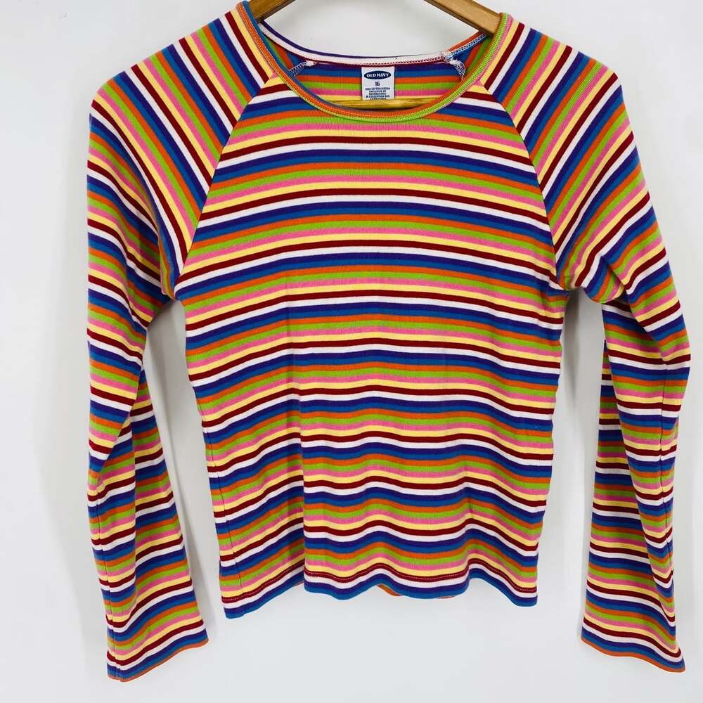 Vintage Y2K Old Navy Rainbow Striped Long Sleeve Shirt Girls 16 Women's XS/SMALL